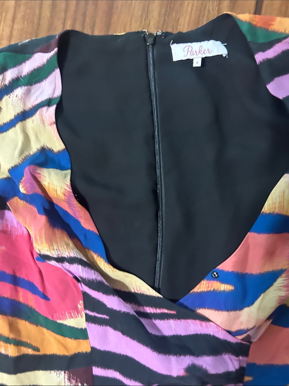 Parker Multicolor Abstract Stripe Dress with Black Bodice